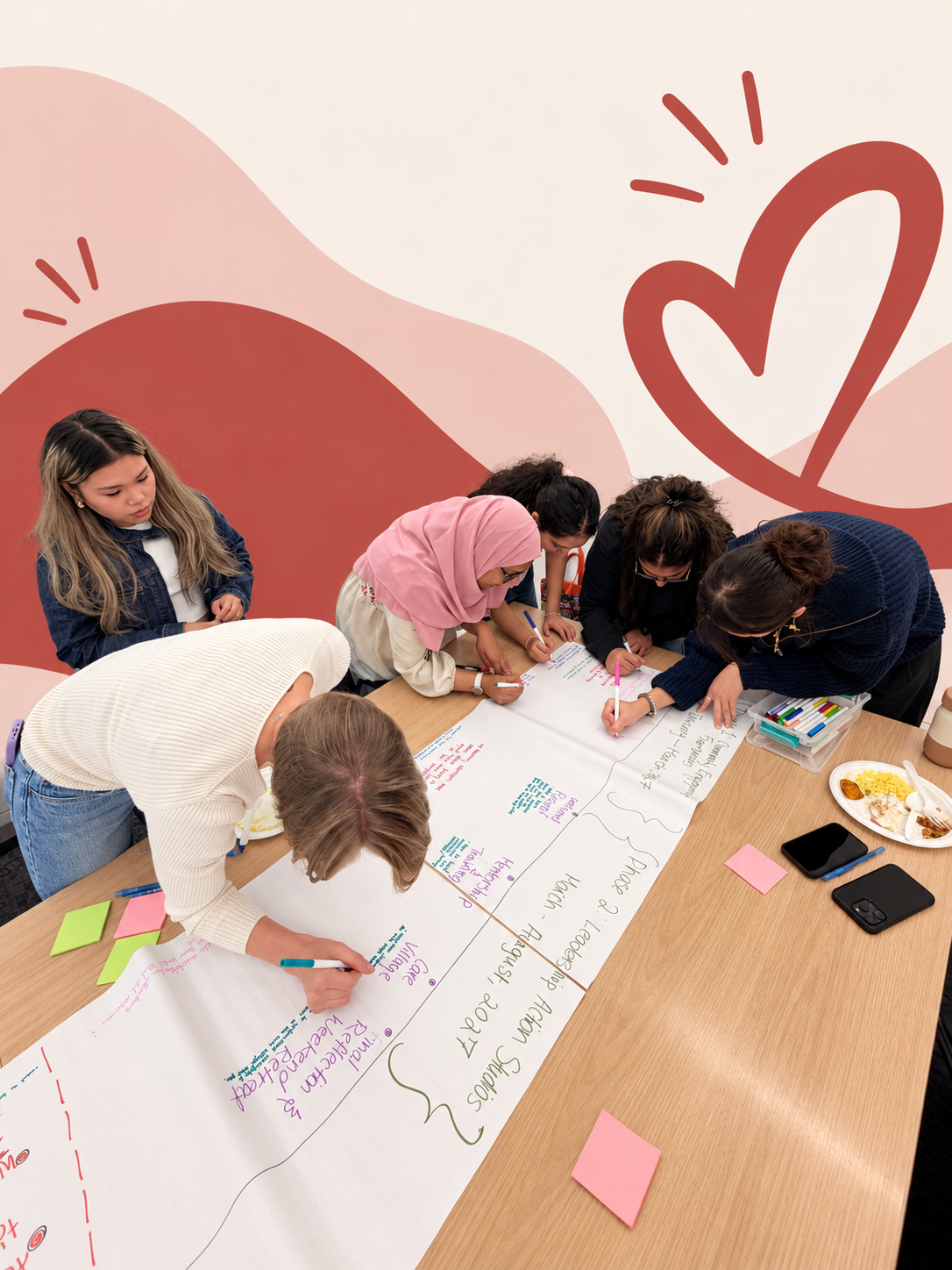 AI illustration of young adults collaborating at a Care Village Fellowship workshop